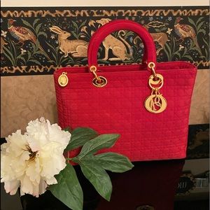 Dior Lady Cannage Red Nylon Totes